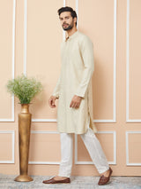 Beige Embroidered Zara Silk Straight Kurta with Pyjama