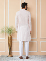 Light Pink Thread & Sequins Worked Pure Cotton Straight Kurta with Pyjama