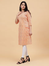 Women Orange And White Printed Cotton Kurti