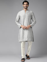 Men Slate Grey Cotton Silk Straight Kurta With Pajama