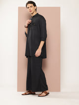 Men Black Rayon Solid Pathani Sets