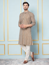 Men Brown And White Printed Kurta