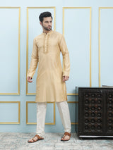 Riwaat.com Men Gold Embroidery Cotton Kurta Riwaat Embroidered