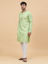 Riwaat.com Men Lime Green Silk Woven Design Straight Kurta Riwaat Mehendi Silk Woven Design