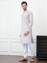 Men Cream And Brown Chikankari Embroidered Cotton Kurta Set