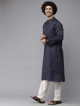 Men Blue & Grey-Toned Woven Design Kurta