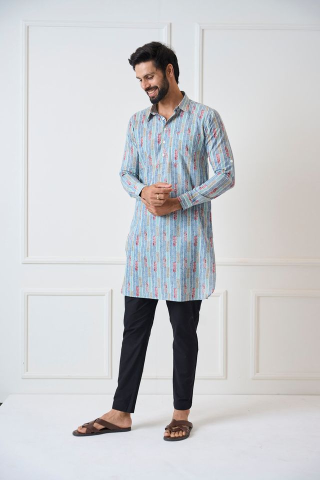 Men Multicolored Regular Pure Cotton Pathani Kurta