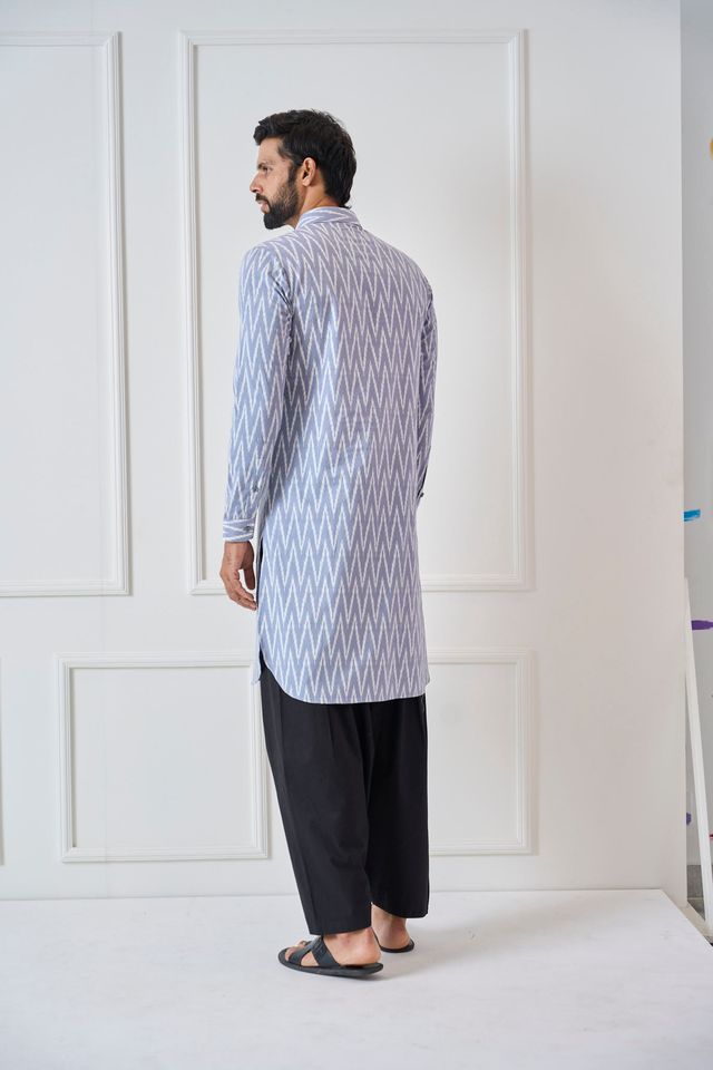 Men Light Grey Regular Pure Cotton Pathani Kurta