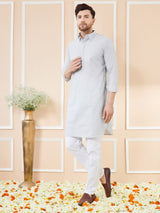 Men Grey Cotton Solid Pathani Kurta