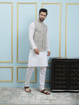 Men Grey Color Khadi Nehru Jacket