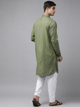 Men Olive Regular Pure Cotton Pathani Printed Men's Kurta