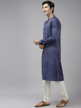 Men Purple & Beige Toned Woven Design Thread Work Kurta