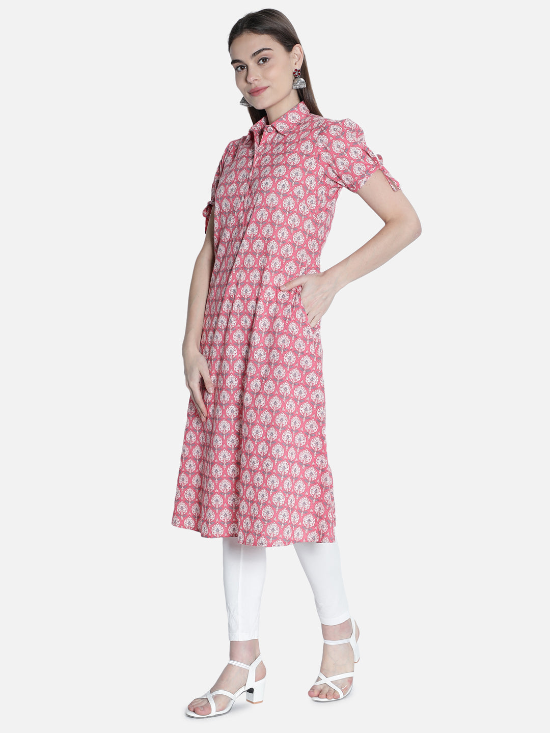 Women Pink And White Printed Dress