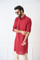 Men Deep Maroon Regular Pure Cotton Pathani Kurta