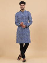 Men Blue and White Strip Printed Kurta With pyjama