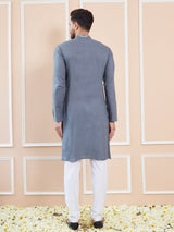 Men Grey And Gold Rayon Embroidery Sequins Kurta With Pyjama