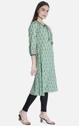 Women Printed Green Floral A-Line Dress