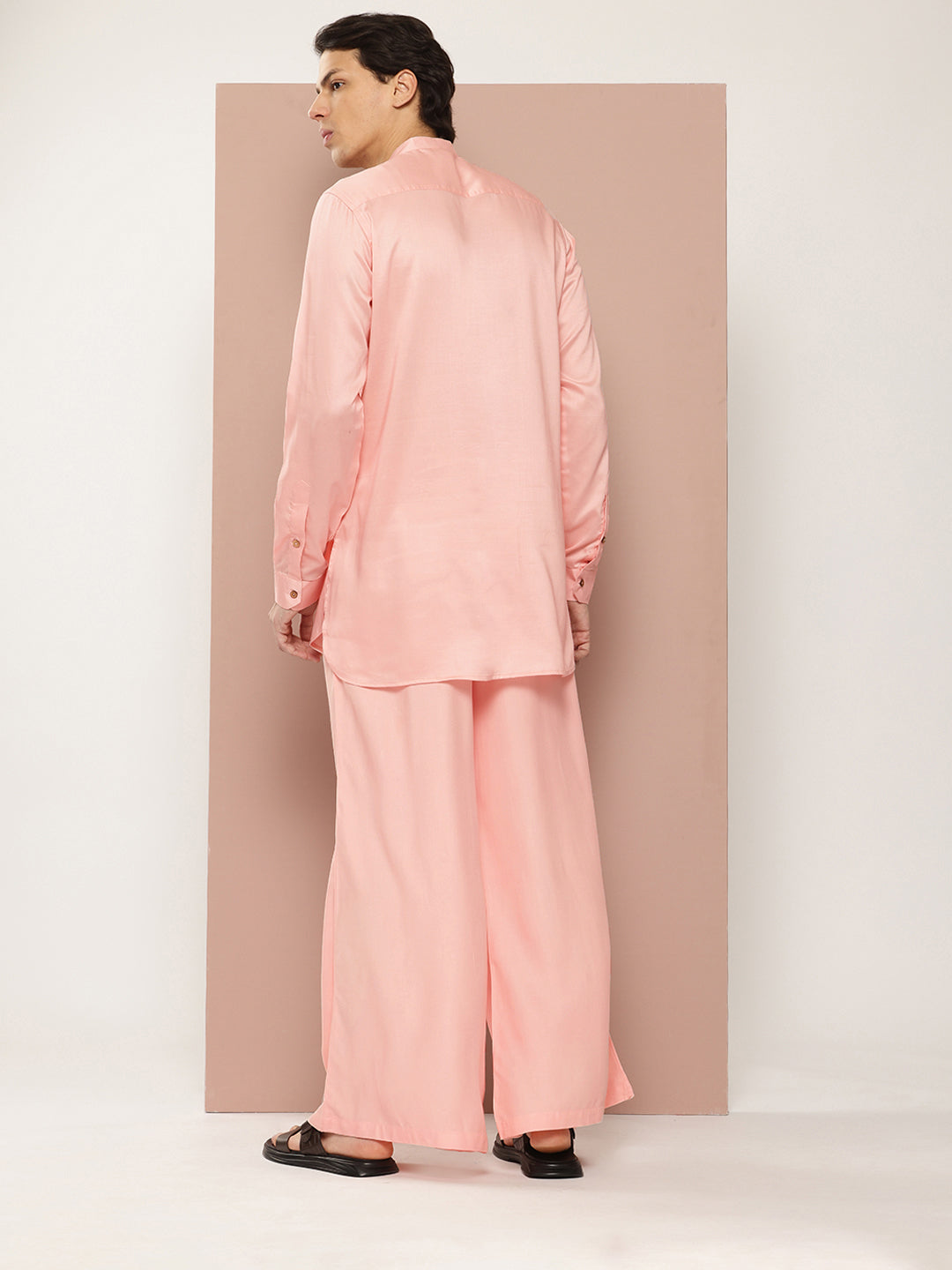 Men Pink Rayon Solid Pathani Sets