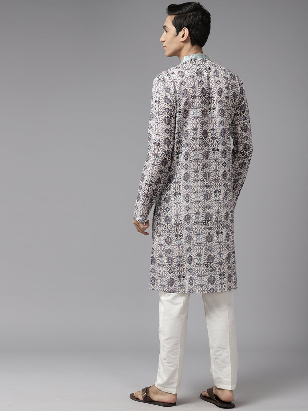 Men Multi Pure Cotton Embroidered Straight Kurta