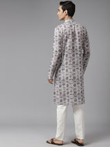 Men Multi Pure Cotton Embroidered Straight Kurta