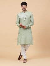 Men Green And Silver Thread Work Kurta