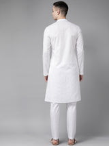 Riwaat.com Men White Pure Cotton Chikankari Embroidered Straight Kurta Riwaat Chikankari Embroidered