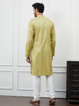 Riwaat.com Men Olive Sequence Mirror Work Cotton Kurta Riwaat Embroidered Mehendi