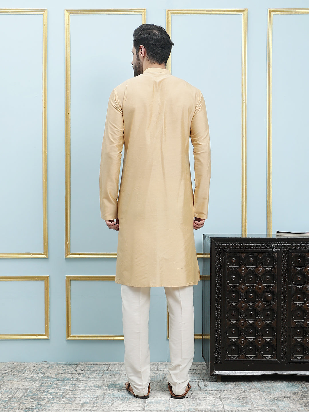 Riwaat.com Men Gold Embroidery Cotton Kurta Riwaat Embroidered