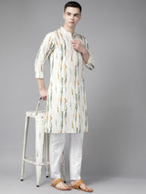 Men White Multi Tie and dye Print Design Straight Kurta With Pyjama