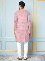 Men Pink and Maroon Printed Kurta With pyjama