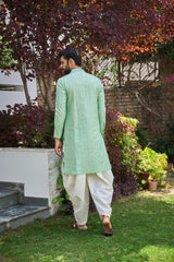 Men Light Green and Turquoise Yoke Design Sequins Kurta