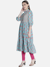 Women Blue And Pink Printed Kurti