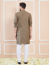 Dust Cotton Straight Kurta with Pintuck Yoke Neckline & Pyjama