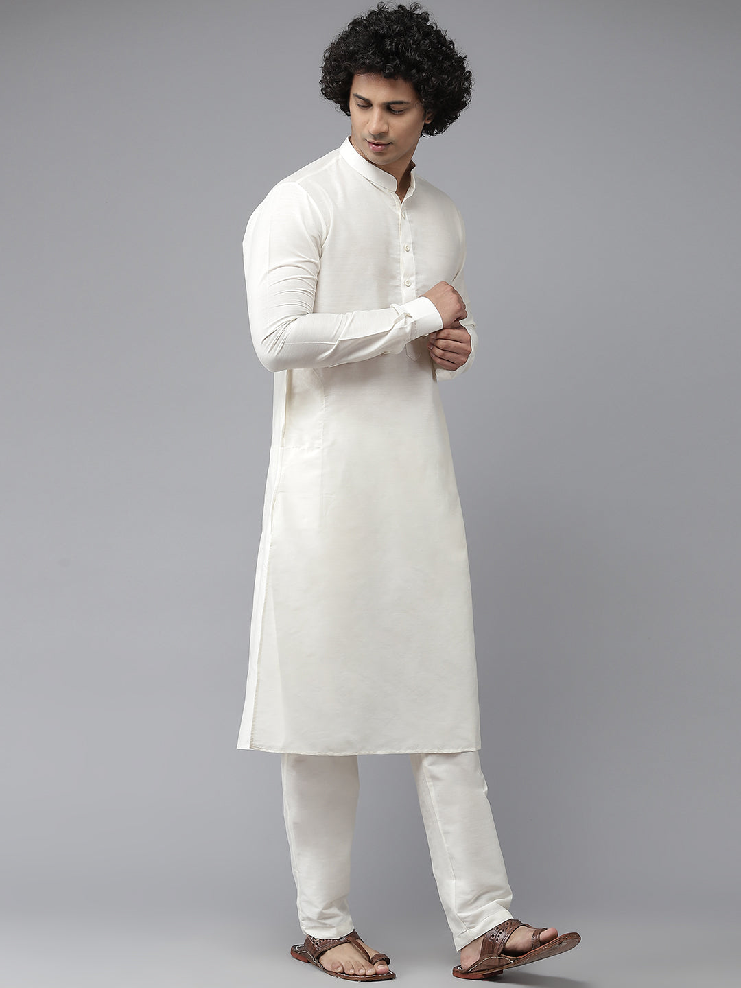 Riwaat.com Men White Solid Kurta Pajama With Ivory Nehru jacket Riwaat Indo Western