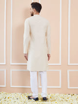 Men Cream Cotton Solid Straight Kurta