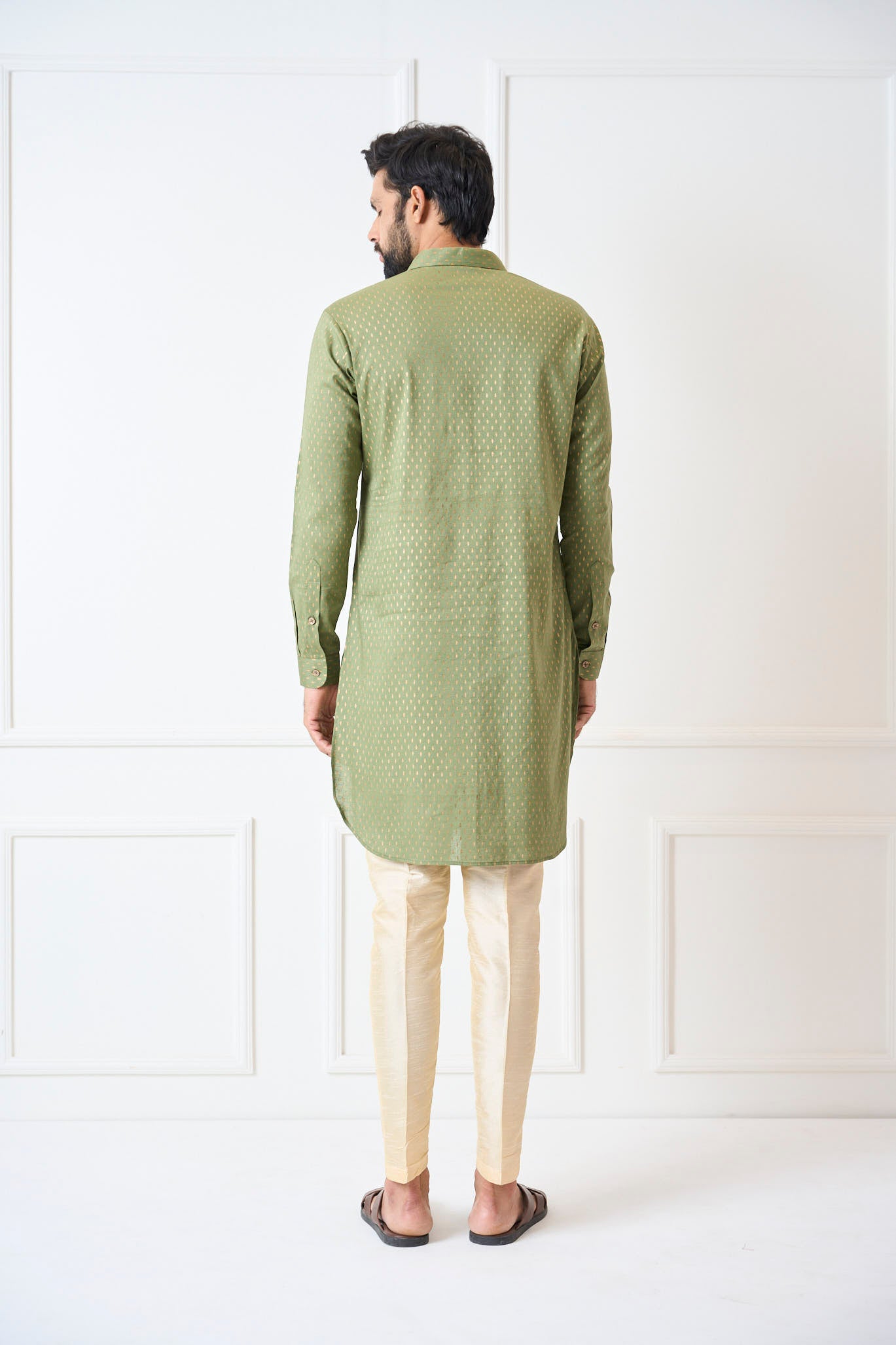 Men Fresh Olive Regular Pure Cotton Pathani Kurta