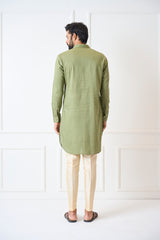 Men Fresh Olive Regular Pure Cotton Pathani Kurta