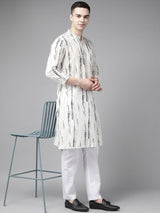 Men White Multi Tie and dye Print Design Straight Kurta With Pyjama