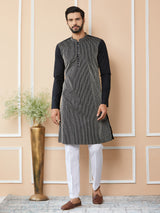 Black Thread & Sequins Worked Pure Cotton Straight Kurta with Pyjama