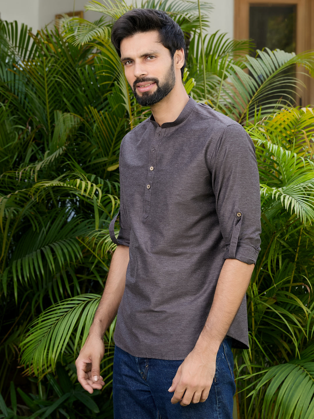 Men Pack Of 2 Turquoise Blue & Brown Cotton Solid Short Kurta