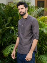 Men Pack Of 2 Turquoise Blue & Brown Cotton Solid Short Kurta