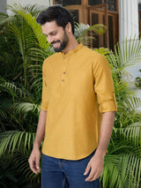 Men Pack Of 2 Mustard & Grey Deluxe Cotton Solid Short Kurta
