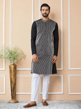 Black Thread & Sequins Worked Pure Cotton Straight Kurta with Pyjama