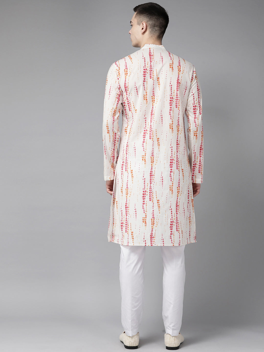 Men White Multi Tie and dye Print Design Straight Kurta With Pajama