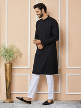 Black Embroidered Chikankari Rayon Straight Kurta