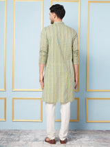 Men Multicoloured Strip Printed Kurta With pyjama