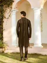 Men Black And Gold Chanderi Silk Sequins Kurta With Pajama