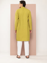 Men Lime Green Embroidered Sequin Rayon Kurta