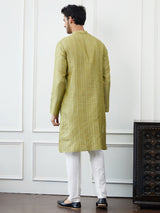 Riwaat.com Men Olive Thread Work Cotton Kurta Riwaat Mehendi Thread Work