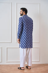 Riwaat.com Men Indigo Regular Pure Cotton Pathani Kurta Riwaat Floral Pathani